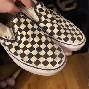 Cream and black checkered Vans